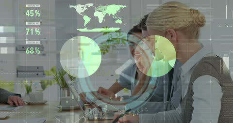 Team Meeting on Data Analytics with Overlay of Digital Infographics