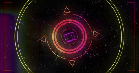 Colorful Digital Interface Display with Target Reticle and Data Symbols