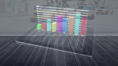 AR Data Analytics Visualization Above Tablet in Urban Environment