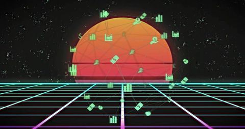 Futuristic Digital Visualization in Neon Cyber Environment