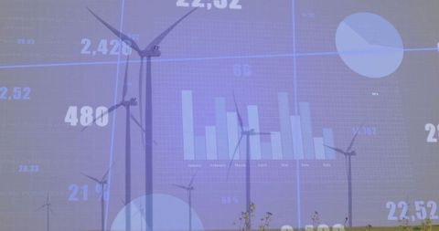 Futuristic wind farm energy and data visualization