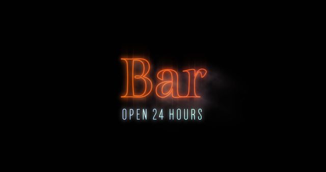 This vibrant image showcases a bright neon sign against a black background, reading 'Bar Open 24 Hours', perfect for visual storytelling in themes related to nightlife and urban culture. It evokes a sense of late night happenings and business flexibility. Ideal for use in marketing materials for bars, clubs, lounges, or restaurants promoting their round-the-clock availability.