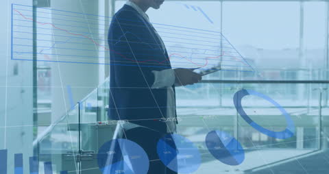 Caucasian Businesswoman Analyzing Digital Data on Tablet