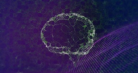 Futuristic digital brain on abstract blue background