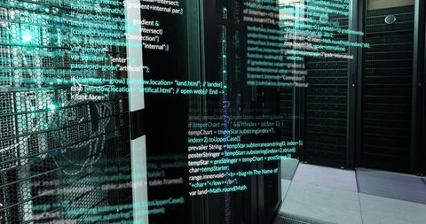 Data Processing Overlay on Server Room with Blue Lighting - Download Free Stock Images Pikwizard.com