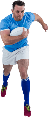Focused rugby player in action with transparent background