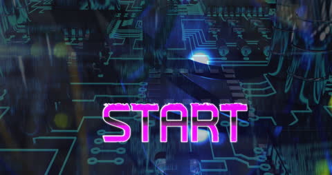 Futuristic Start Icon on Microprocessor Background