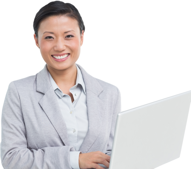 Businesswoman Holding a Laptop in Transparent Overlay - Download Free Stock Videos Pikwizard.com