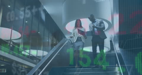 Multiracial Business Team with Digital Trading Overlay