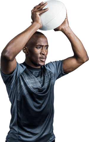 Confident Athlete Throwing Rugby Ball Transparent Background