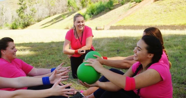 Diverse Women Enjoying Outdoor Fitness with Green Ball - Download Free Stock Images Pikwizard.com