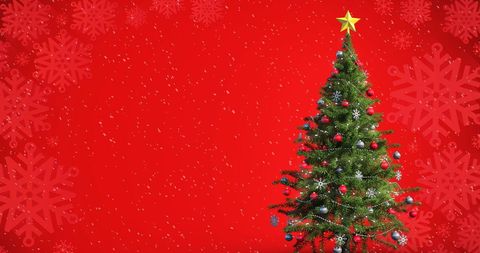Christmas Tree with Falling Snow on Red Background - Download Free Stock Images Pikwizard.com