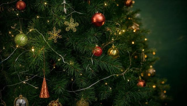 Festive Christmas Tree with Ornaments and Lights