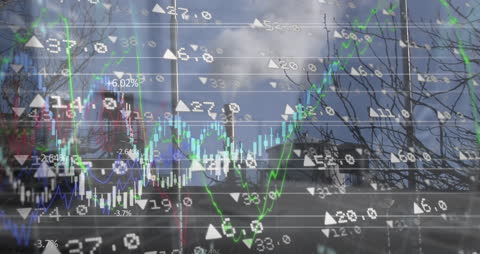 Digital Financial Data Overlaying Office Background