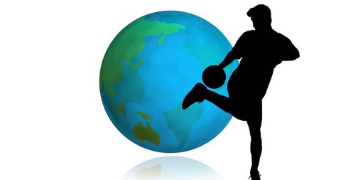 Silhouetted Football Player Kicking Near Globe Illustration