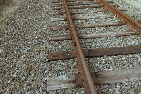 Abandoned Railway Tracks with Weathered Wooden Sleepers