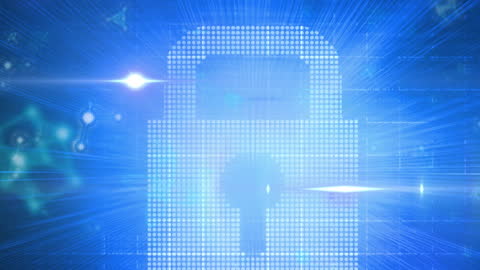 Digital Padlock with Light Bursts Symbolizing Cybersecurity