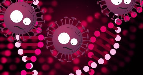 Illustration of Viruses and DNA Strands on Dark Background