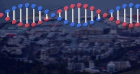 Digital DNA Strand over Cityscape Illustrating Technology and Innovation - Download Free Stock Images Pikwizard.com