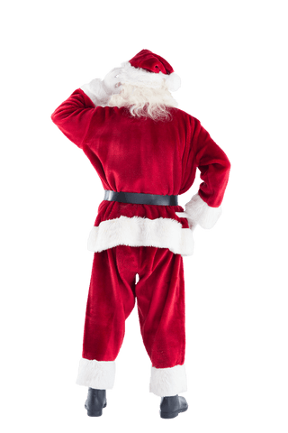 Santa Claus Scratching Head Seen From Behind In Confusion