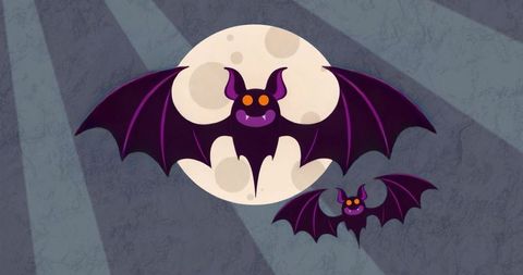 Whimsical Cartoon Bats Flying Across a Full Moonlit Sky