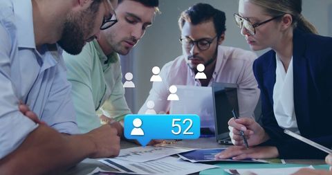 diverse business team collaborating with social media icons - Download Free Stock Images Pikwizard.com