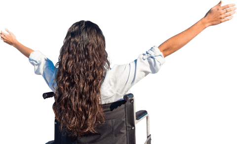 woman in wheelchair raising arms on transparent background - Download Free Stock Videos Pikwizard.com