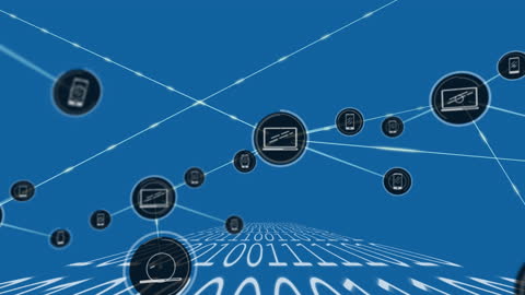 Digital Network Icons and Binary Code Background
