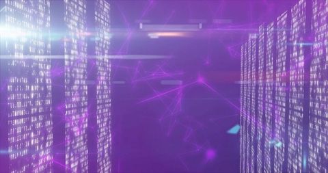 Futuristic digital data corridor with cascading binary panels