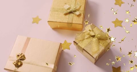Elegant Golden Christmas Gifts with Floating Stars - Download Free Stock Images Pikwizard.com
