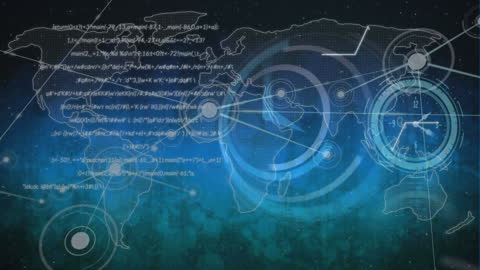 Digital World Map with Network Connections and Data Codes