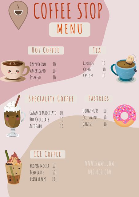 Coffee Shop Menu with Illustrations of Coffee, Tea, and Pastries - Download Free Stock Templates Pikwizard.com