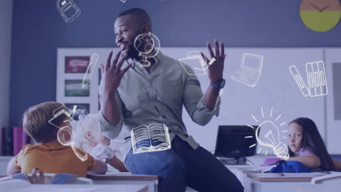 Engaging Teacher with Curious Students in Animated Classroom