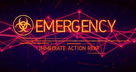 Emergency Alert with Biohazard Symbol High-Tech Graphic