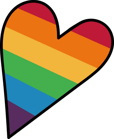 Modern rainbow heart with bold outline on transparent background