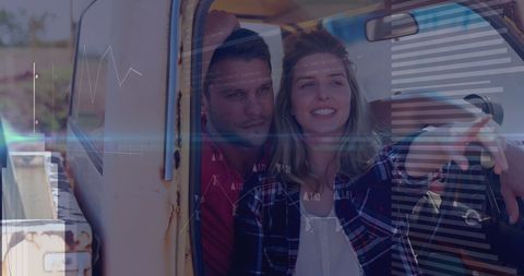 Couple Exploring with Digital Data Overlay and Technology Elements