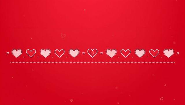 Displaying alternating pink and outlined hearts on red valentine banner with dotted divider