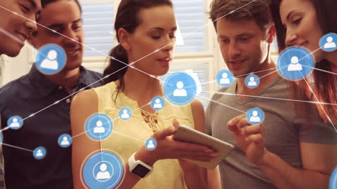 Diverse Team Collaborating on Digital Social Network Concept