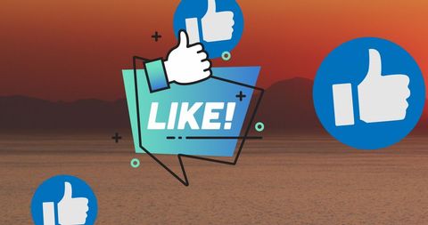 Social Media Icons with Thumbs Up Over Ocean Sunset - Download Free Stock Images Pikwizard.com