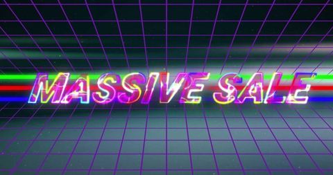 Futuristic Glitchy 'Massive Sale' Neon Grid Design