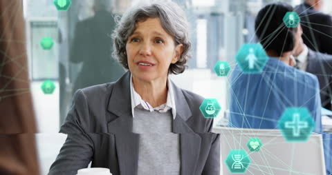 Businesswoman Discussing Digital Network Connections