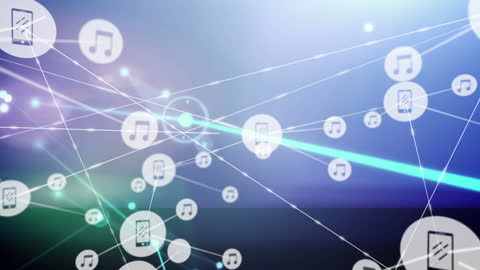Digital Music Icons Connected in Futuristic Network
