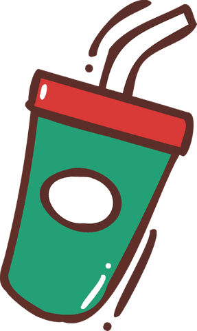 Vibrant green cup with red lid and straw on transparent background