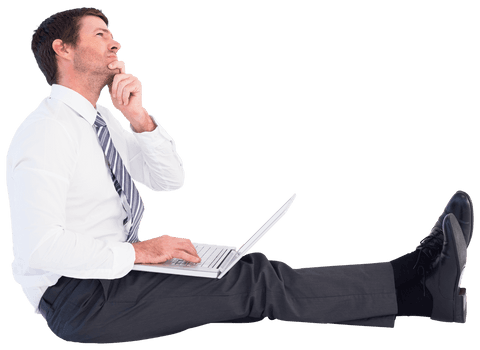 Thoughtful Businessman on Laptop with Transparent Background - Download Free Stock Videos Pikwizard.com