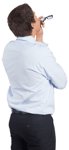 Transparent Thoughtful Caucasian Businessman Holding Glasses - Download Free Stock Videos Pikwizard.com