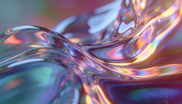 Macro iridescent liquid metal waves with rainbow gloss abstract holographic fluid texture