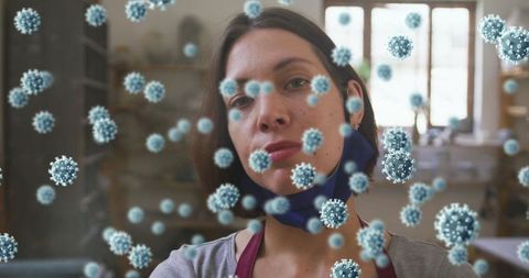 Young Female Potter Surrounded by 3D Coronavirus Icons