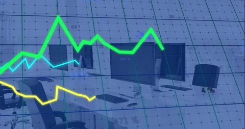 Financial Data Overlay on Office Computers - Download Free Stock Images Pikwizard.com