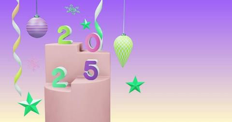 2025 Numbers with Festive Decor and Purple Gradient Background - Download Free Stock Images Pikwizard.com