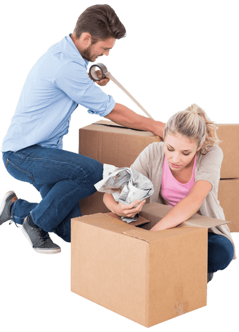 Transparent Young Couple Packing Moving Boxes at Home - Download Free Stock Videos Pikwizard.com
